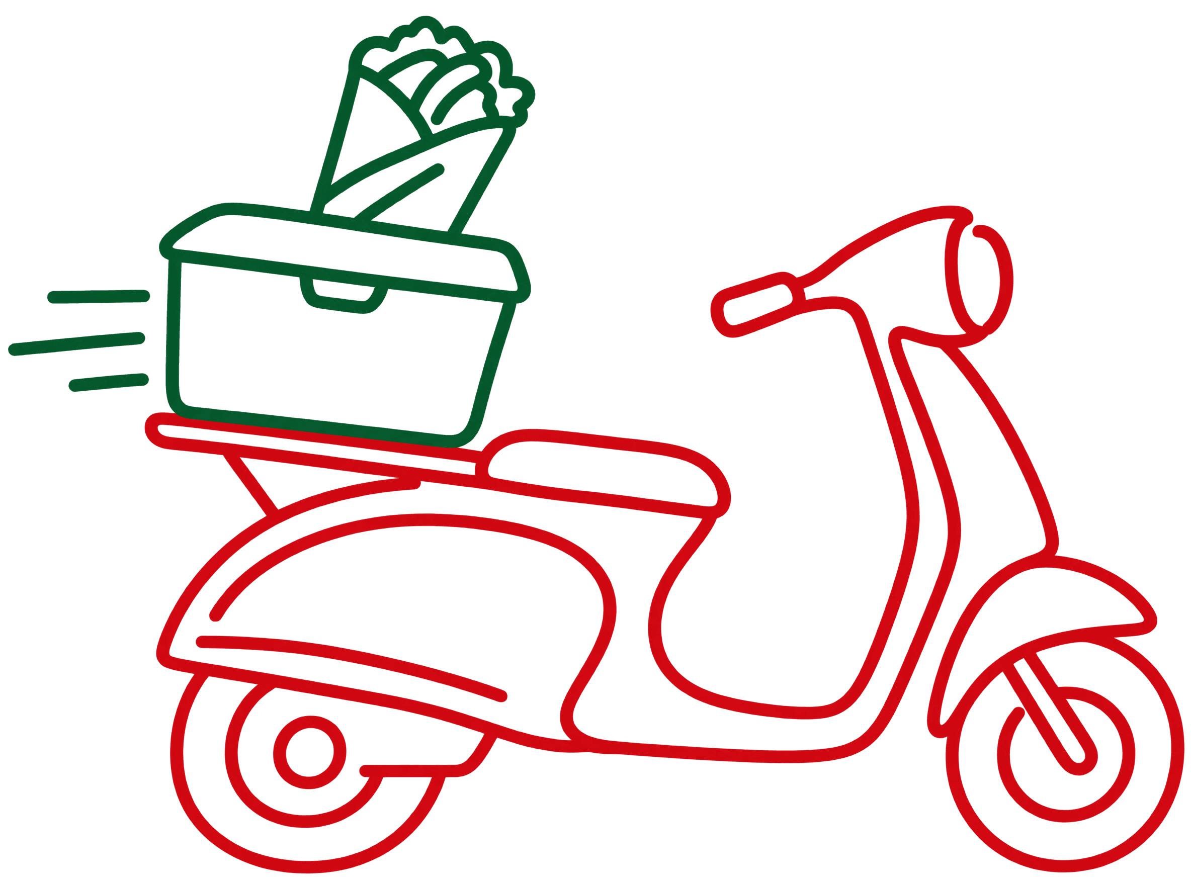 Scooter de delivery con una bolsa y un shawerma